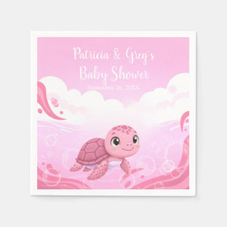 Cute Pink Sea Turtle Girl Baby Shower Napkins