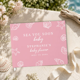 Cute Pink Sea You Soon Beach Girl Baby Shower Guest Book