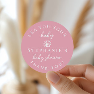 Cute Pink Sea You Soon Girl Baby Shower Thank You Classic Round Sticker