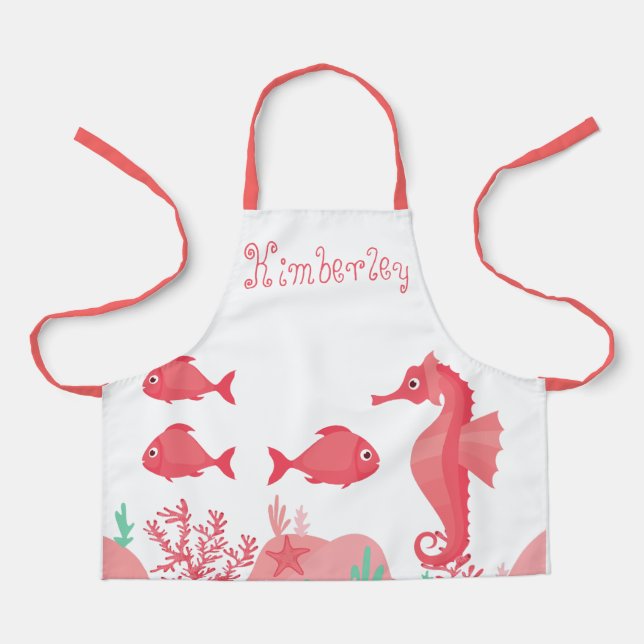 Cute Pink Seahorse and Friends Apron (Front)