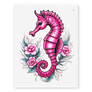 Cute Pink Seahorse Temporary Tattoos