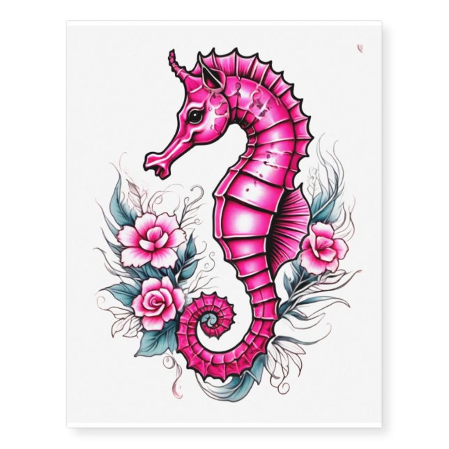 Cute Pink Seahorse Temporary Tattoos (Front)