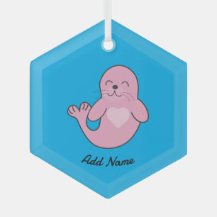 Cute pink seal  glass ornament