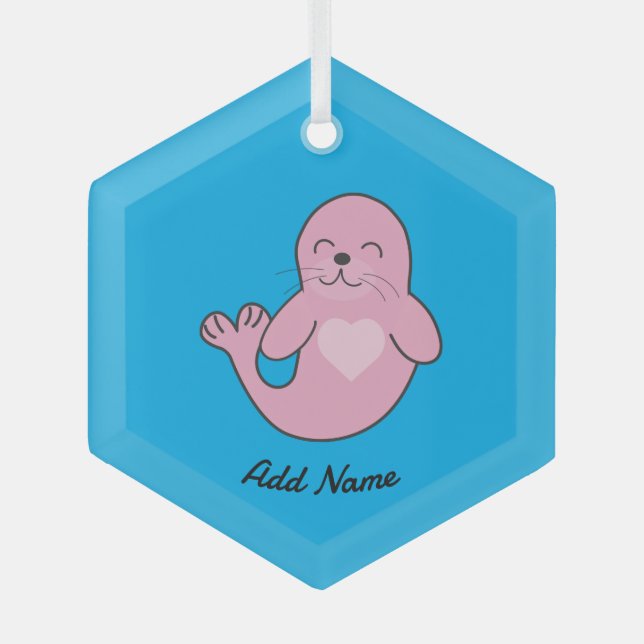 Cute pink seal  glass ornament (Front)