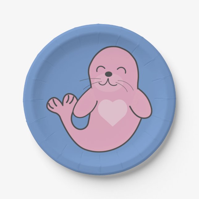 Cute pink seal paper plates (Front)