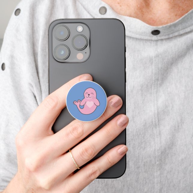 Cute pink seal PopSocket (Hand)