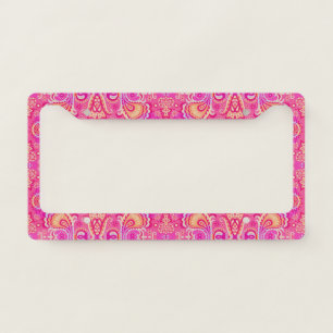 Cute pink seamless paisley look license plate frame