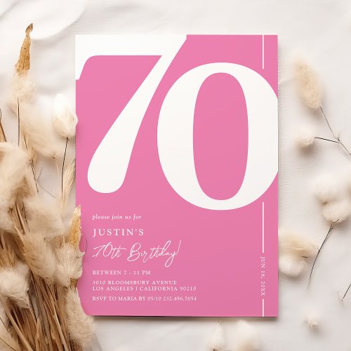 Cute Pink Seventy 70th Birthday Party Invitation