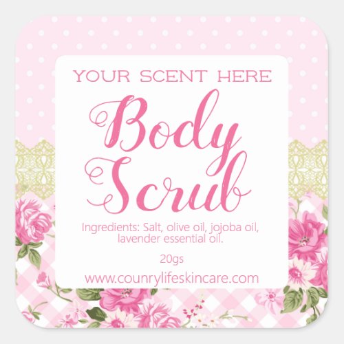 Cute Pink Shabby Chic Rose Body Scrub Labels