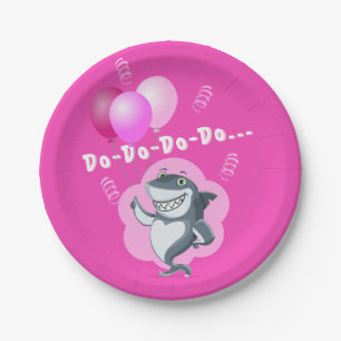 Cute Pink Shark   Pink Balloons Birthday Paper Plates