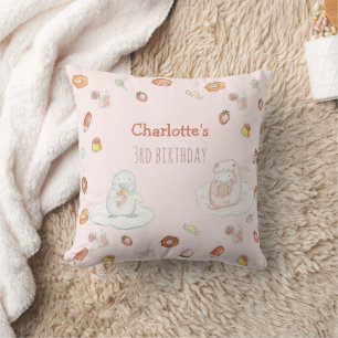 Cute Pink Sheep Dessert Pattern Kids Birthday Throw Pillow