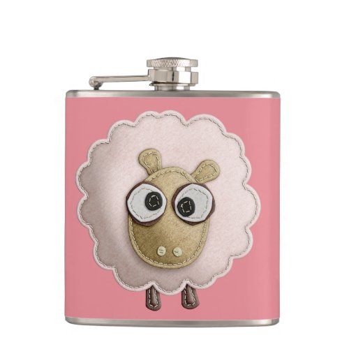Cute Pink Sheep Faux Felt Flask