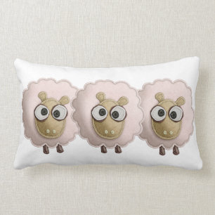 Cute Pink Sheep Faux Felt Printed Image Lumbar Pillow