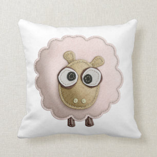 Cute Pink Sheep Faux Felt Printed Image Throw Pillow