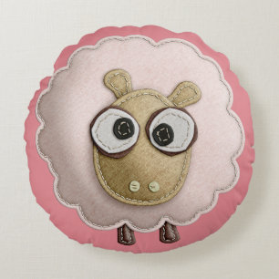 Cute Pink Sheep Faux Felt Round Pillow