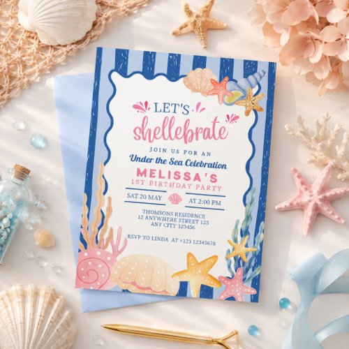 Cute Pink Shellebrate Seashell Under The Sea  Invitation