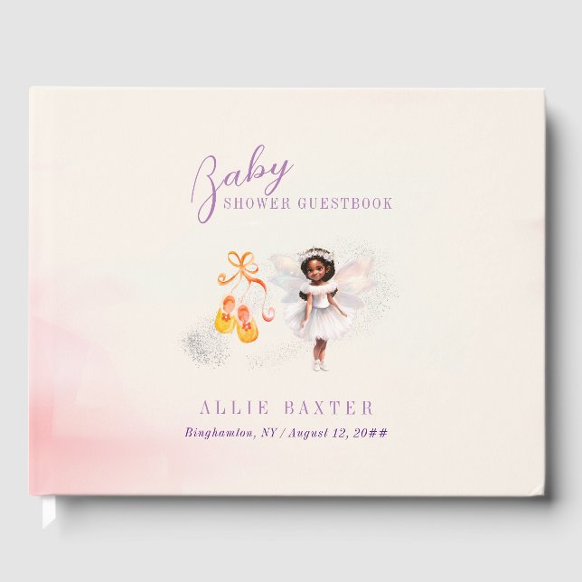 Cute Pink Shoes Fairy Dust Girl Baby Shower Guest Book (Front)
