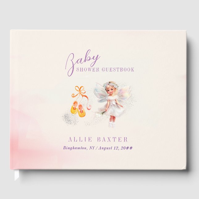 Cute Pink Shoes Fairy Dust Girl Baby Shower Guest Book (Front)