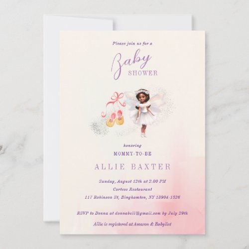 Cute Pink Shoes Fairy Dust Girl Baby Shower Invitation