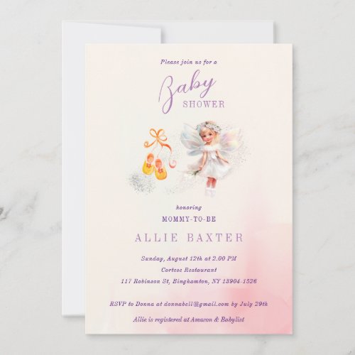 Cute Pink Shoes Fairy Dust Girl Baby Shower Invitation