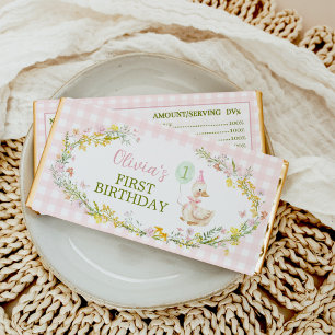 Cute Pink Silly Goose Floral Girl Birthday Hershey Bar Favors