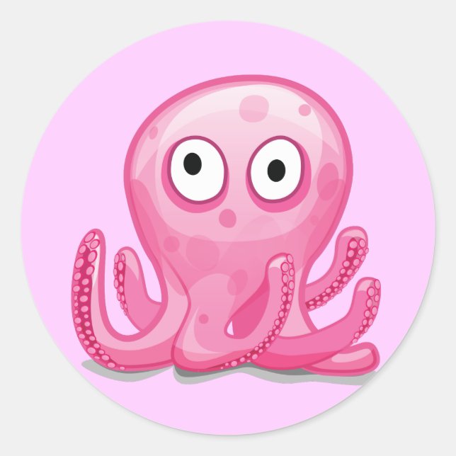 cute pink silly octopus classic round sticker (Front)