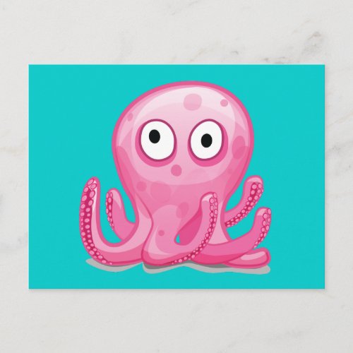 cute pink silly octopus postcard