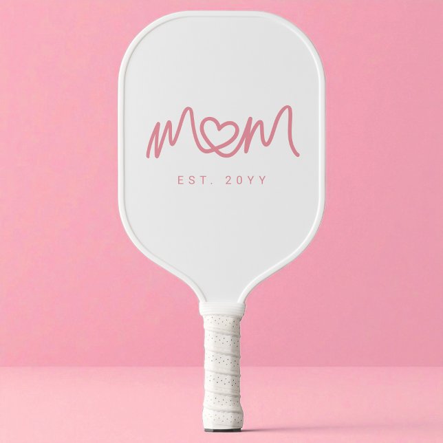 Cute Pink Simple Script Heart Mom Established Est Pickleball Paddle (Cute Pink Simple Script Heart Mom Established Est Pickleball Paddle)