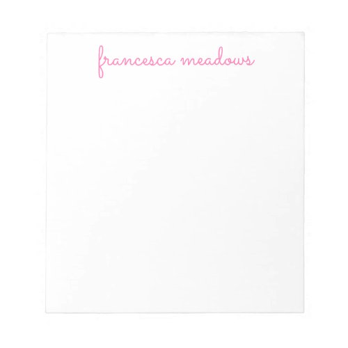 Cute Pink Simple Script Personalized Stationary Notepad