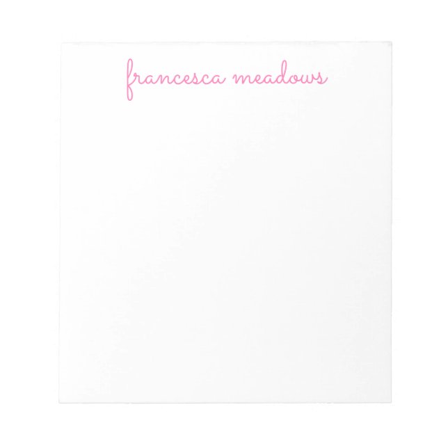 Cute Pink Simple Script Personalized Stationary Notepad (Front)