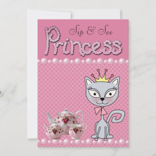 Cute Pink Sip  See Baby Shower Princess Kitty Cat Invitation
