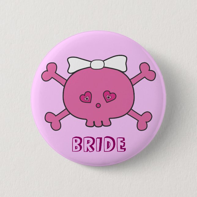 Cute Pink Skull Bride Bachelorette Party Pinback Button (Front)