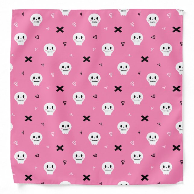 Cute Pink Skull Halloween Pattern Bandana (Front)
