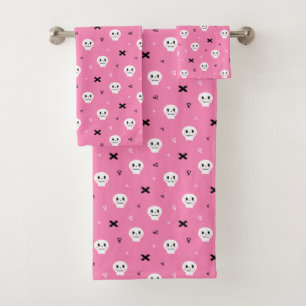 Cute Pink Skull Halloween Pattern Bath Towel Set