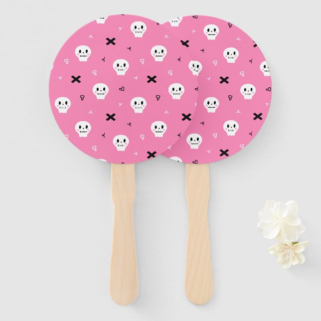 Cute Pink Skull Halloween Pattern Hand Fan (Front and Back)