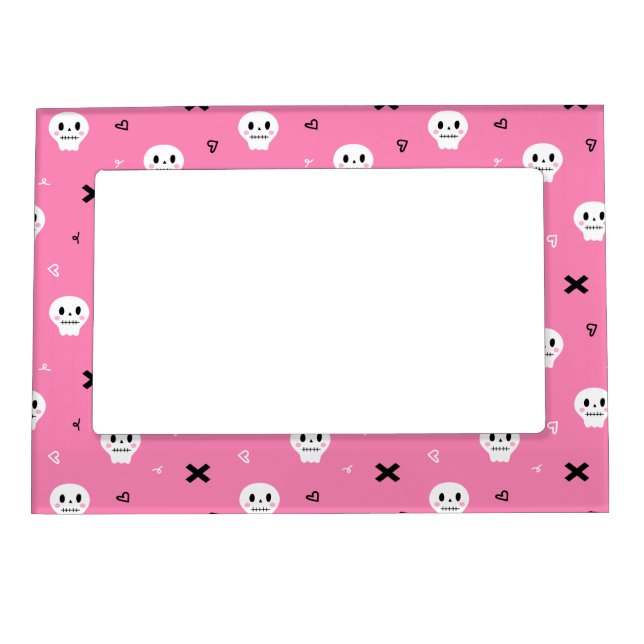 Cute Pink Skull Halloween Pattern Magnetic Frame (Front)