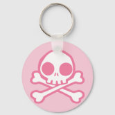 Pink Skull Glitter Keychain - Hearts