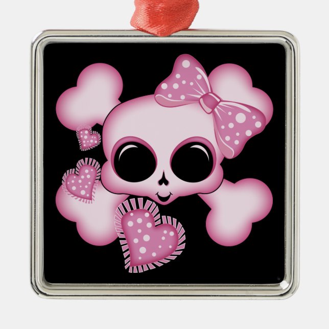 Cute Pink Skull Metal Ornament (Front)