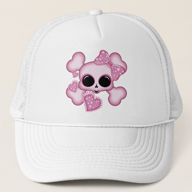 Cute Pink Skull Trucker Hat (Front)