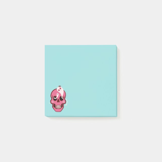 Cute Pink Skull With Spider And Ghosts In Eyes Post-it Notes (Front)