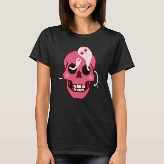 Cute Pink Skull With Spider And Ghosts In Eyes T-Shirt