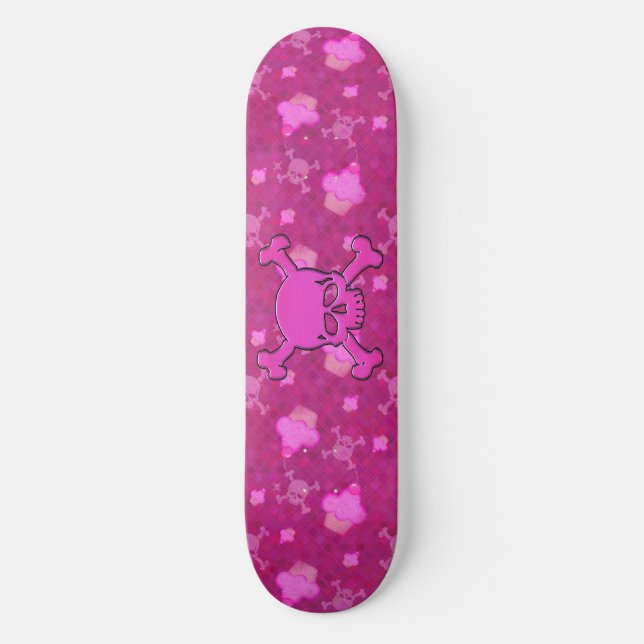 Cute Pink Skulls & Cupcakes Skateboard Deck (Front)