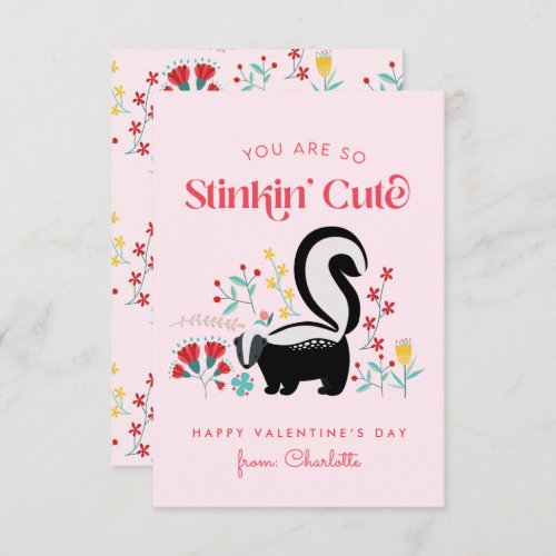Cute Pink Skunk Classroom Valentine Note Card