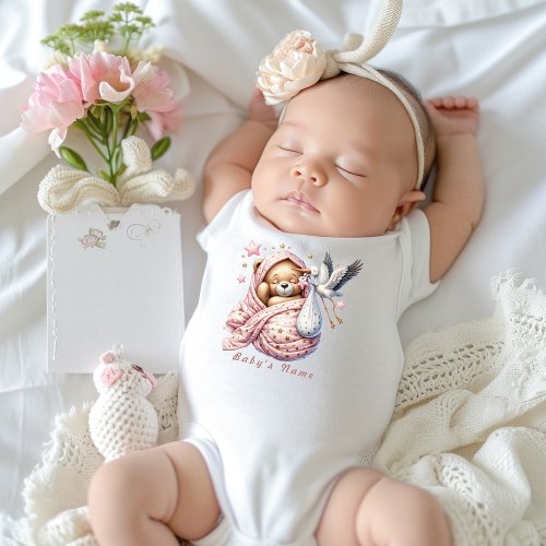 Cute Pink Sleeping Bear Baby Bodysuit