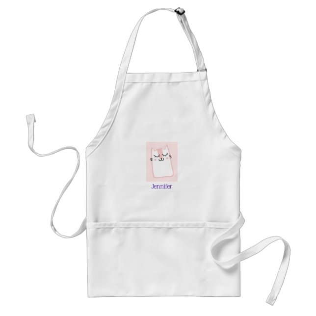 Cute Pink Sleeping Kitty Cat Adult Apron (Front)