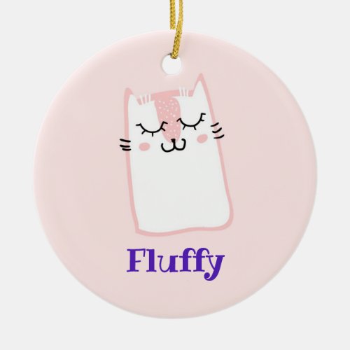 Cute Pink Sleeping Kitty Cat Ceramic Ornament