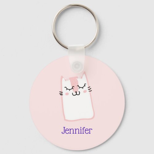 Cute Pink Sleeping Kitty Cat Custom Keychain