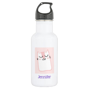 Cute Pink Sleeping Kitty Cat Custom Water Bottle