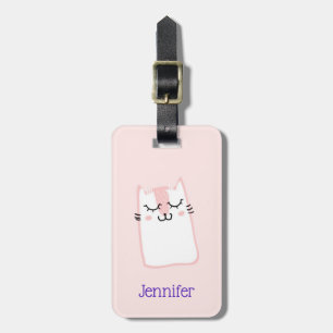 Cute Pink Sleeping Kitty Cat Luggage Tag