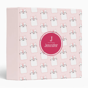 Cute Pink Sleeping Kitty Cat Pattern Monogram Binder